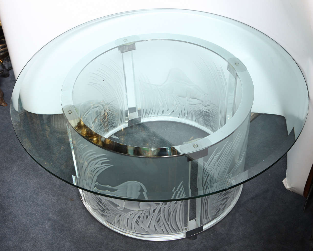 Lalique, Art Deco style Three Lioness glass and chrome coffee Table, signed In Good Condition In New York, NY
