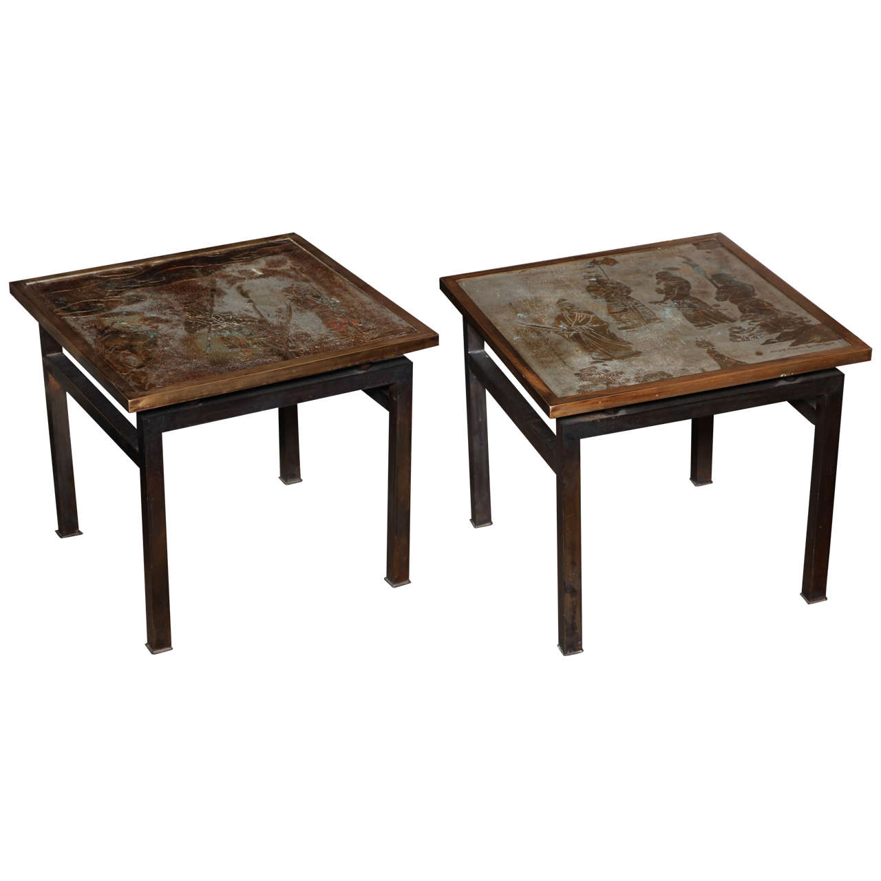 Pair of Unique Antique American Bronze side tables by Philip LaVerne, ca.1960