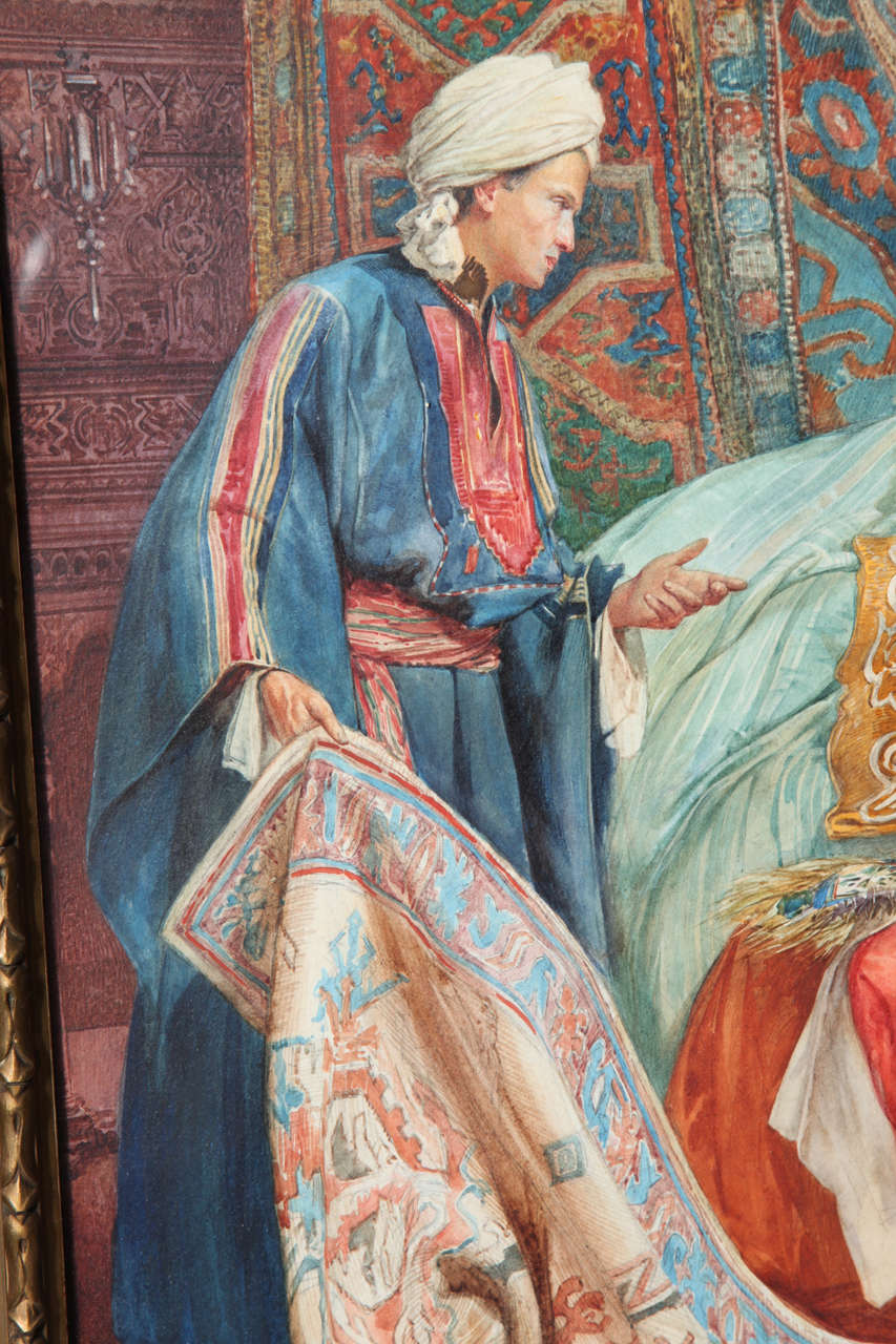 Hand-Painted Italian Orientalist Watercolor of 