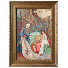Italian Orientalist Watercolor of "A Lady at the Bazaar", Umberto Cacciarelli