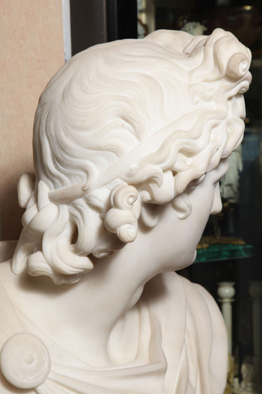 19th Century Large Monumental Antique Italian Carrara Marble Bust of Apollo, signed