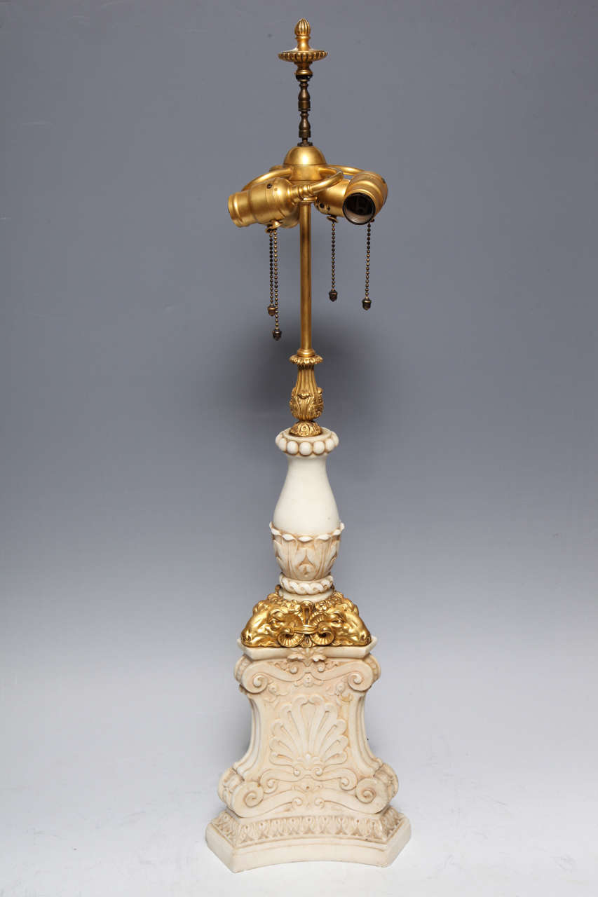A Rare Antique Neoclassical Gilt Bronze And Marble Lamp By E F A Highly Important Rare Antique American Neoclassical Gilt Bronze Carved White Marble Lamp Of