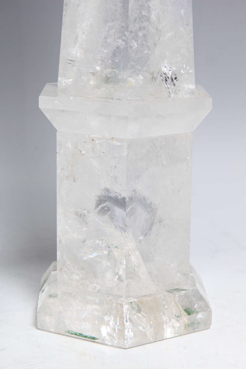 French Fine Pair of Cut Rock Crystal Obelisks For Sale