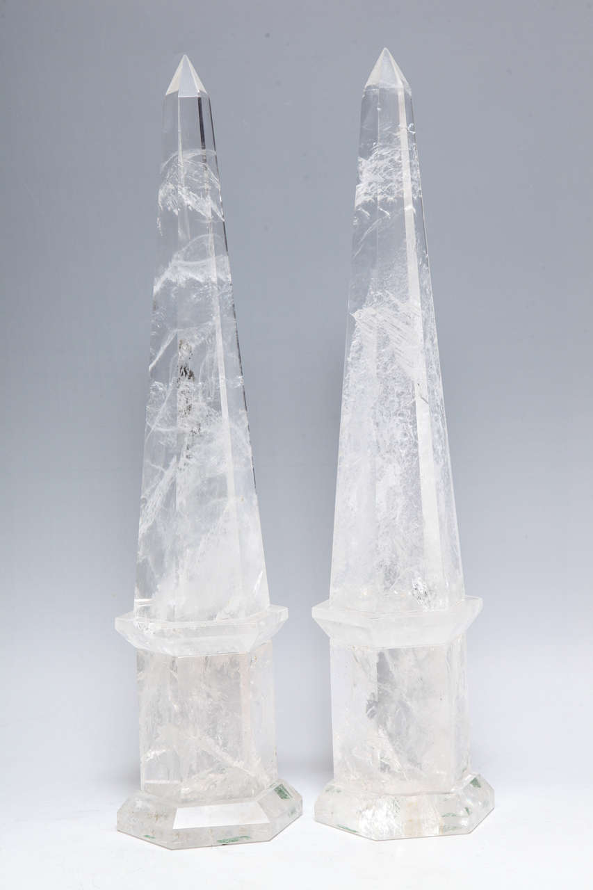 Fine Pair of Cut Rock Crystal Obelisks For Sale 1