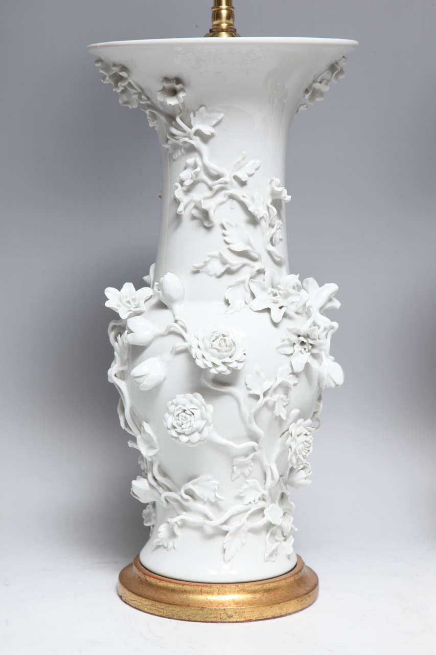 Louis XIV Pair of Antique French Louis XVI Style Floral Paris Porcelain Lamps