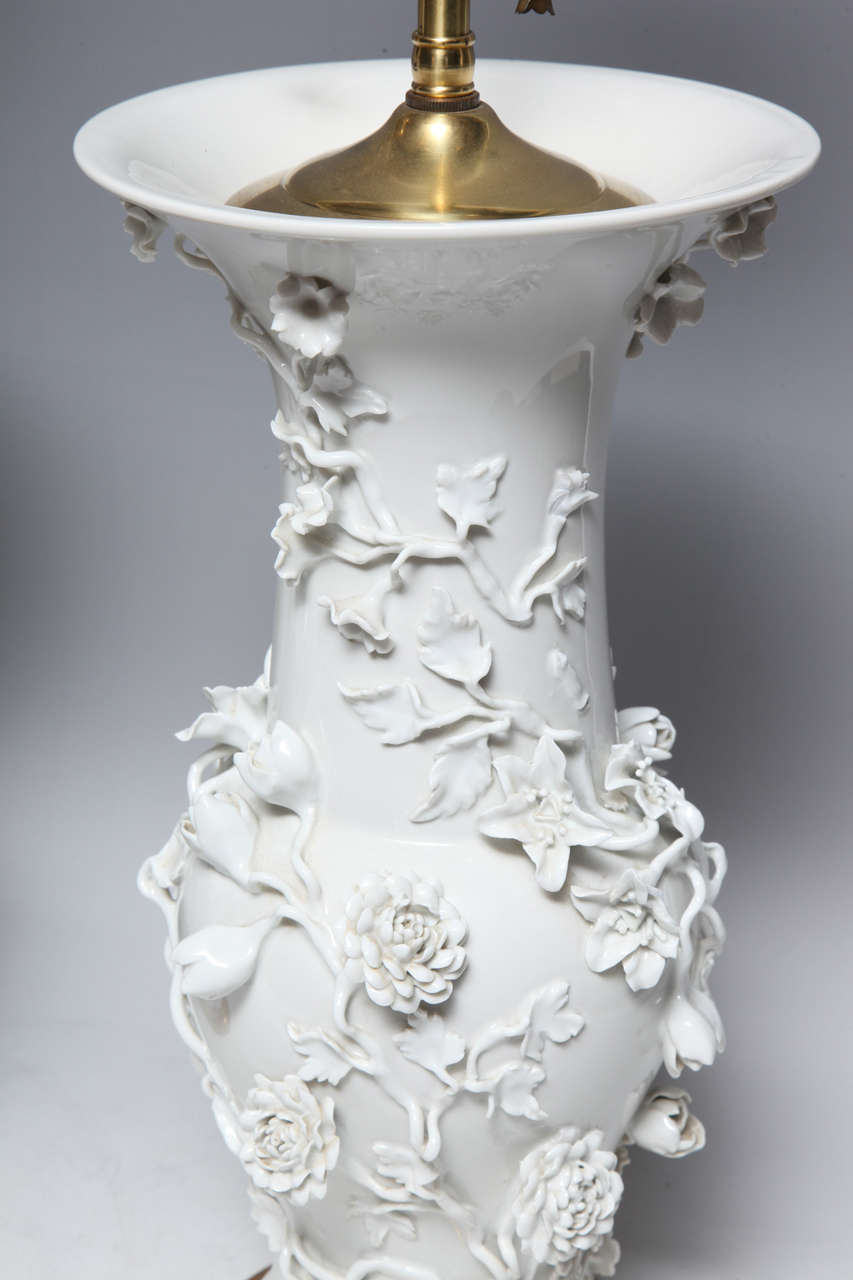 Pair of Antique French Louis XVI Style Floral Paris Porcelain Lamps 2