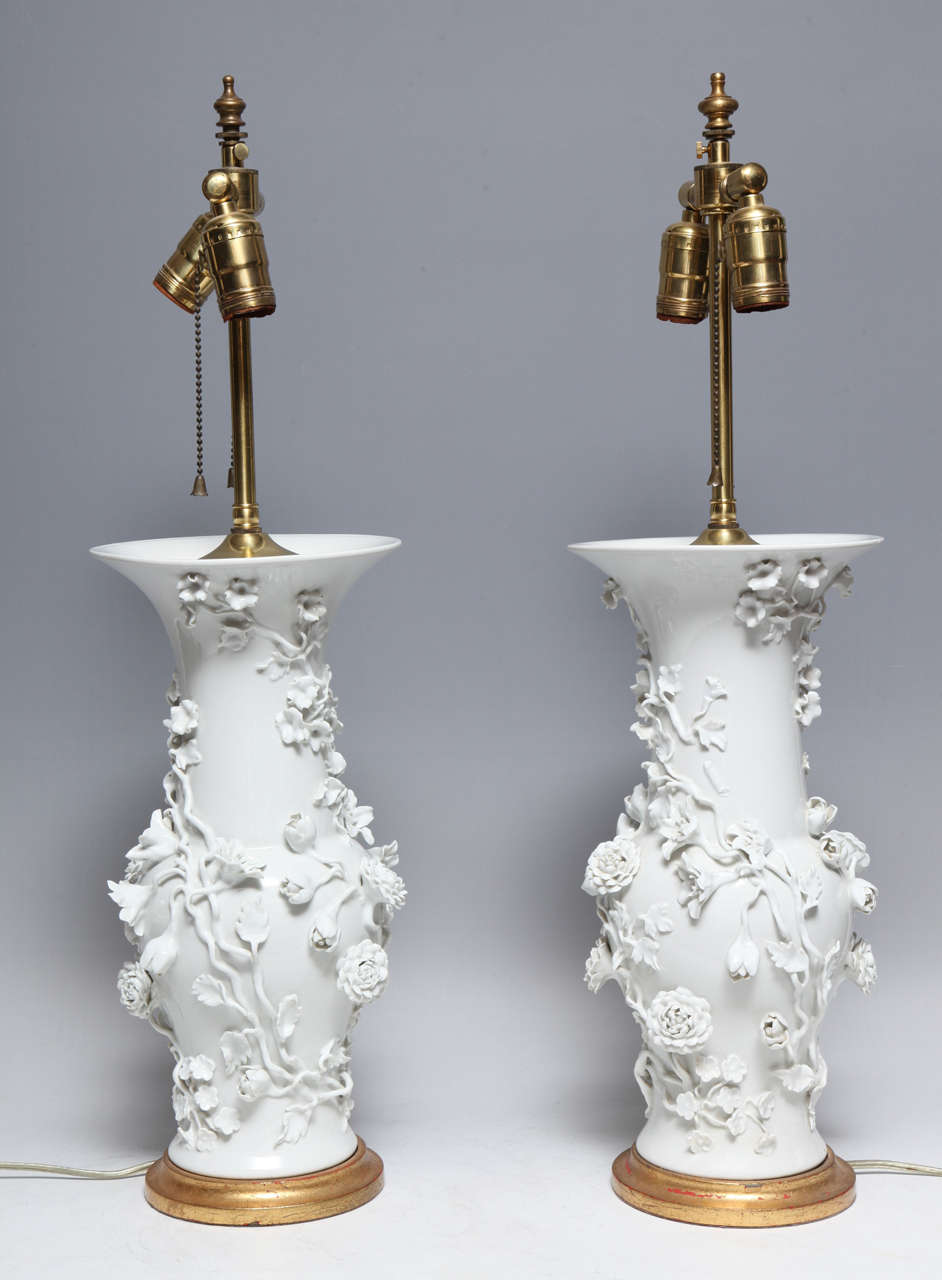 Pair of Antique French Louis XVI Style Floral Paris Porcelain Lamps 3