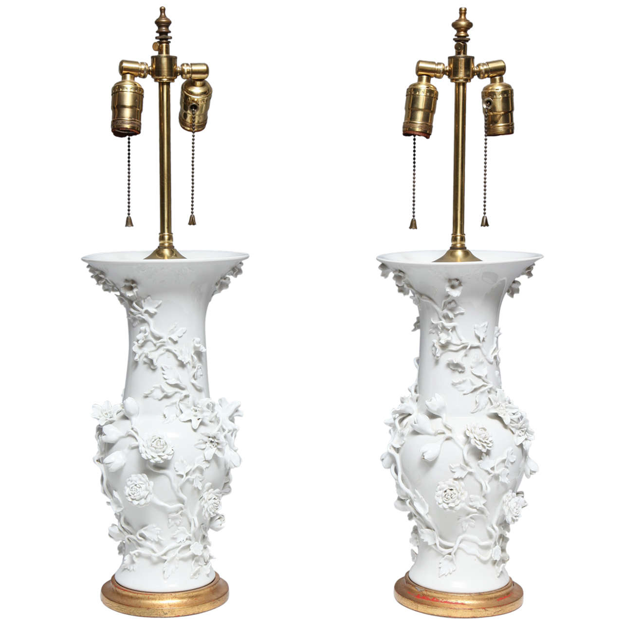 Pair of Antique French Louis XVI Style Floral Paris Porcelain Lamps