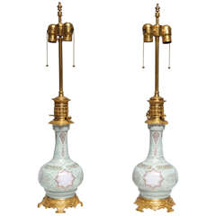 Pair French Porcelain pat sue pat Vases in Orientalist Taste mounted as lamp 12