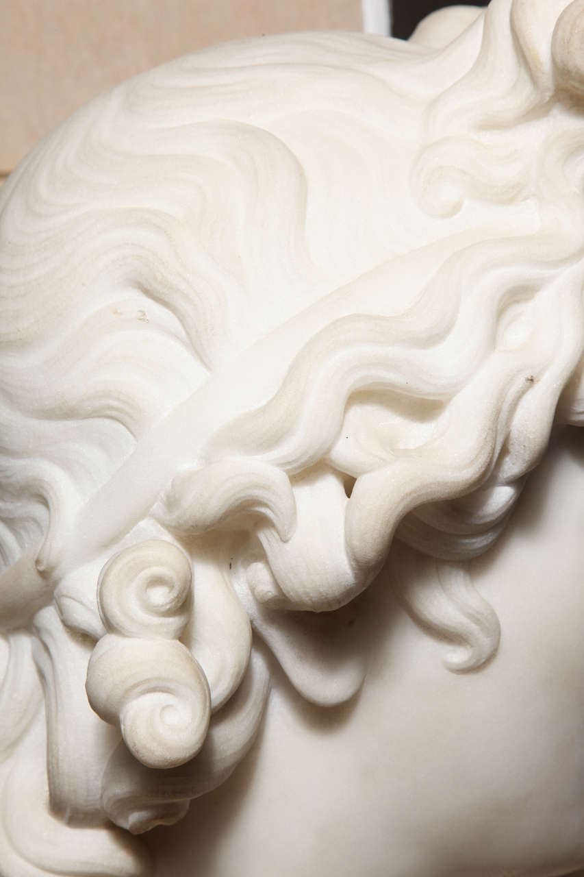 Large Monumental Antique Italian Carrara Marble Bust of Apollo, signed
