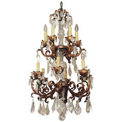 Vintage A Rock Crystal and Gilt Iron Chandelier