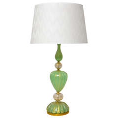 Circa 1950's Green and Gold Murano Table Lamp