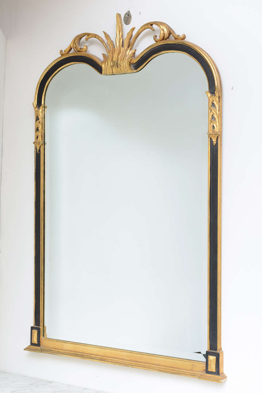 Black & Gilt Wood Regency Style Beveled Mirror