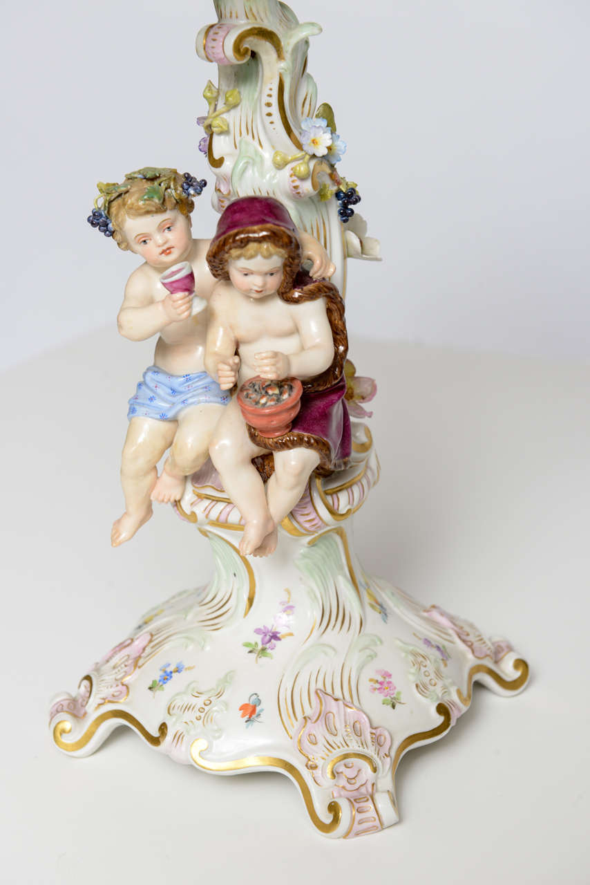 Rococo Pair of 19th century circa 1860 Meissen Candelabras