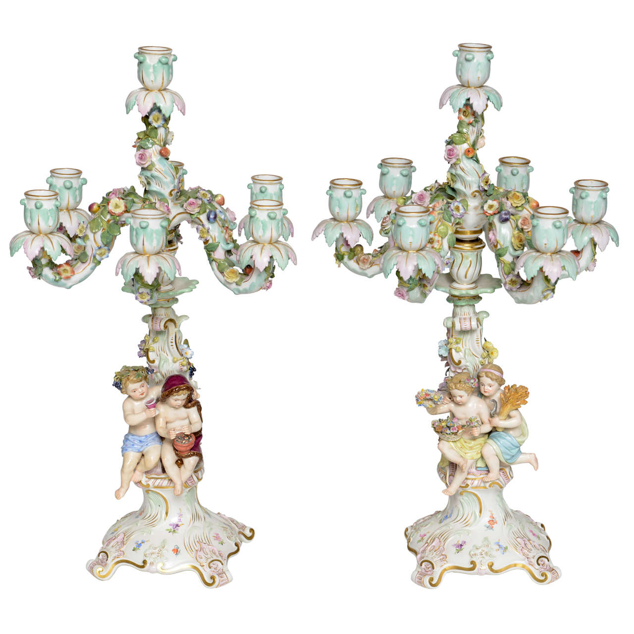 Pair of 19th century circa 1860 Meissen Candelabras