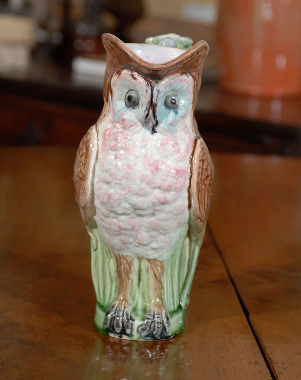 19th Century English Majolica Owl Pitcher 3