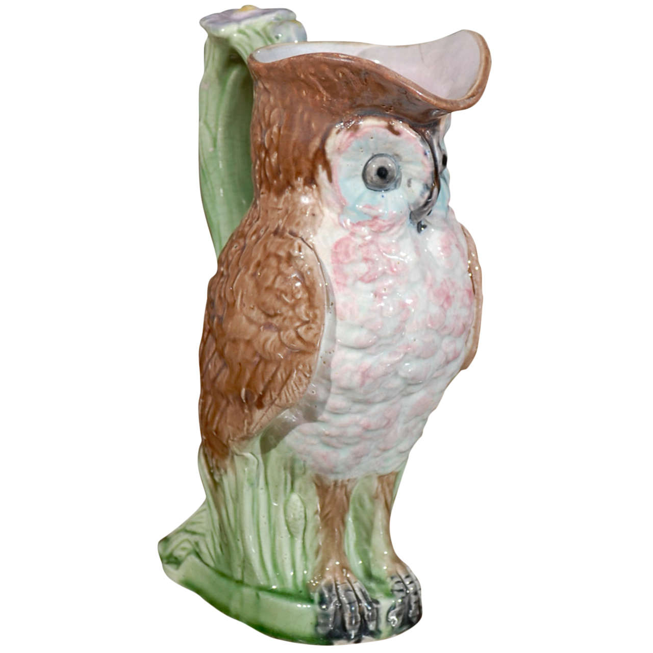 19th Century English Majolica Owl Pitcher