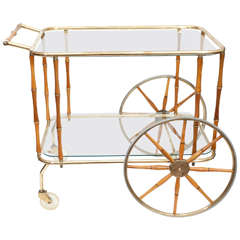 Vintage Faux Bamboo Hollywood Regency Bar Cart
