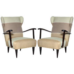 Pair of Open-Arm Lounge Chairs in the manner of Paolo Buffa