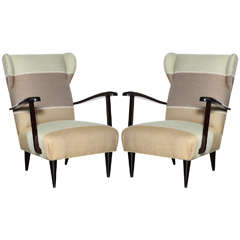 Pair of Open-Arm Lounge Chairs in the manner of Paolo Buffa