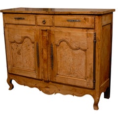 French Early 19th Century Narrow Burr Elm Buffet, Three Drawers over Two Doors