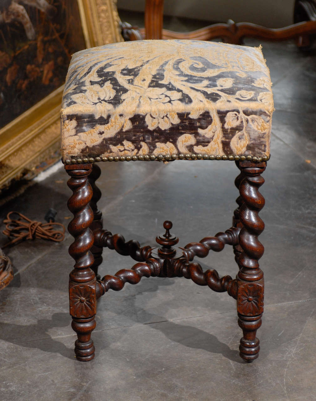 French Twist Leg Stool with Tapestry 3