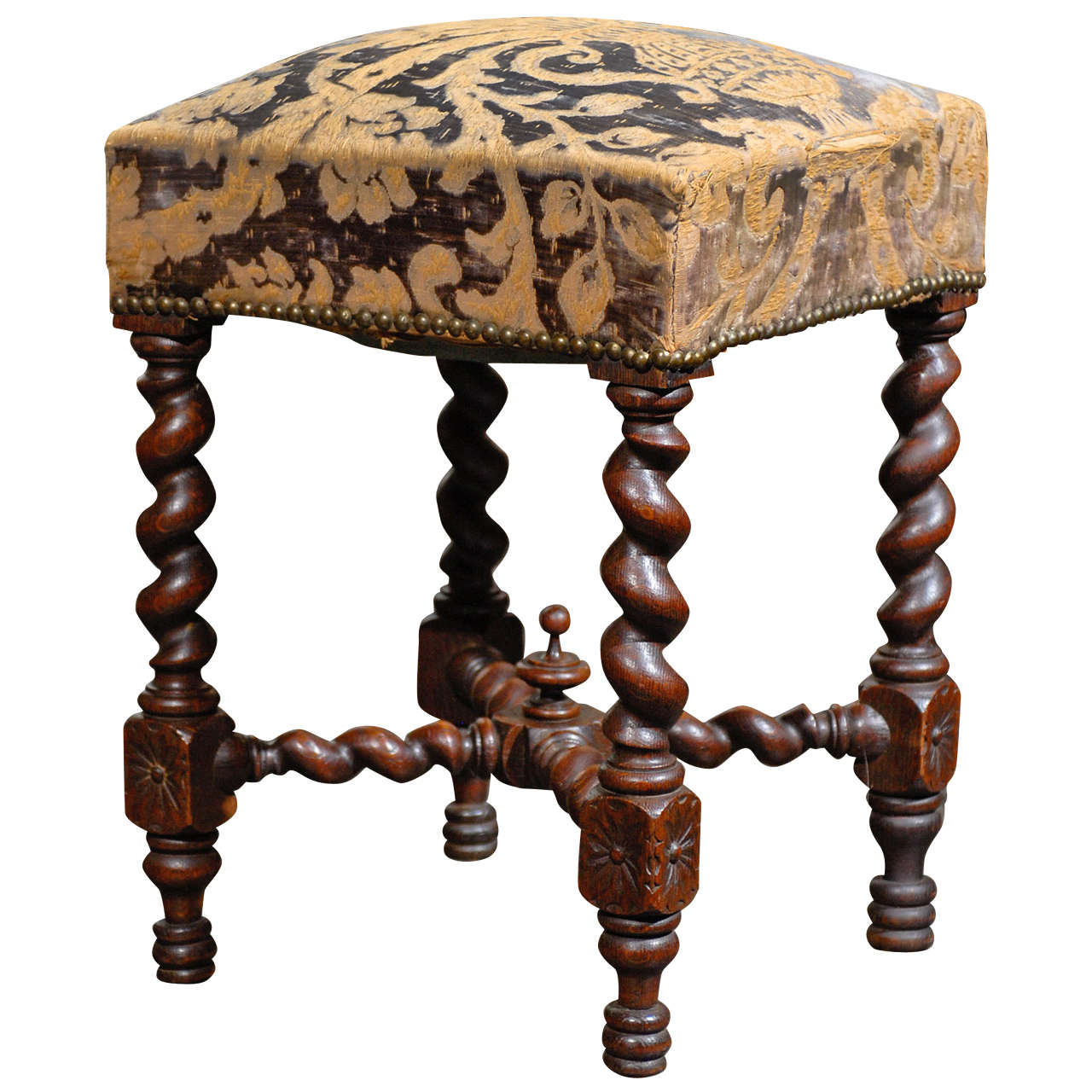 French Twist Leg Stool with Tapestry