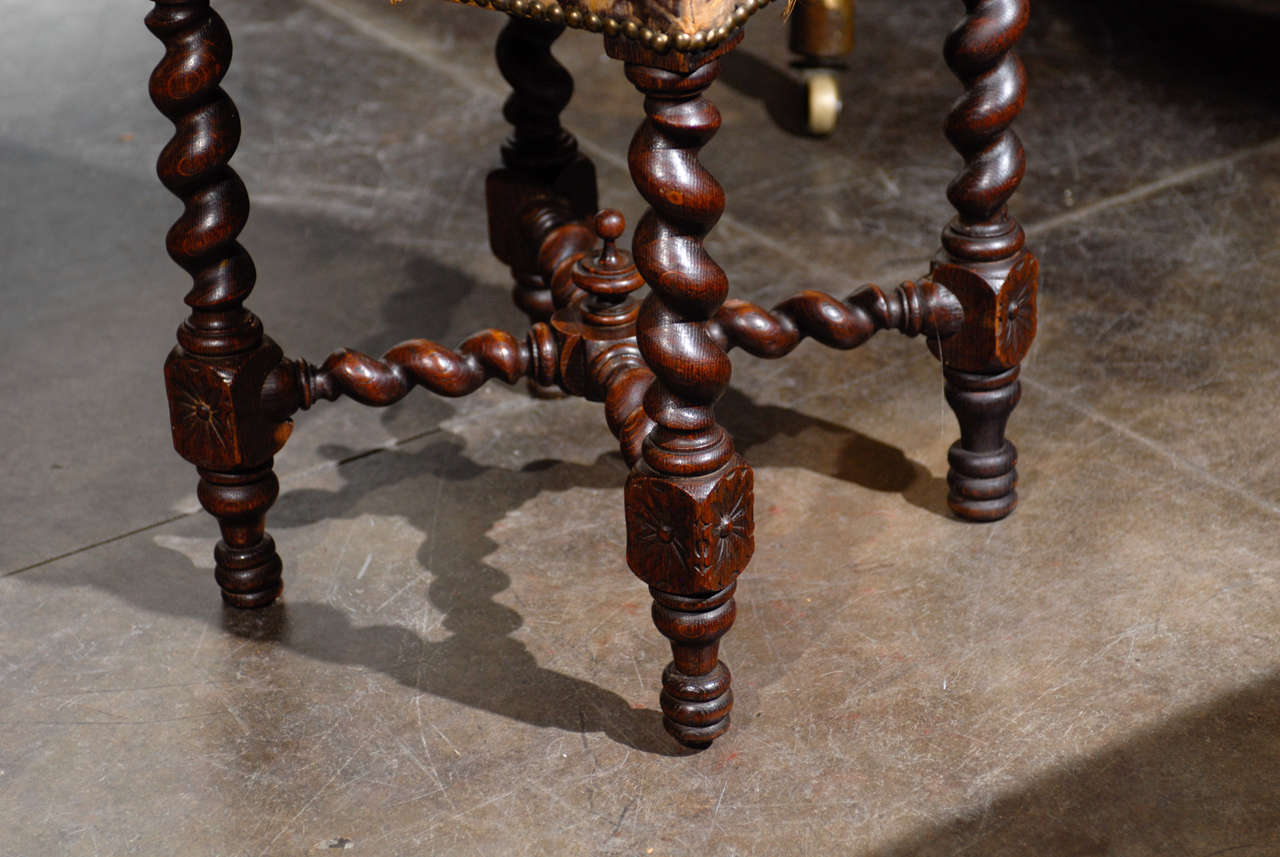 19th Century French Twist Leg Stool with Tapestry