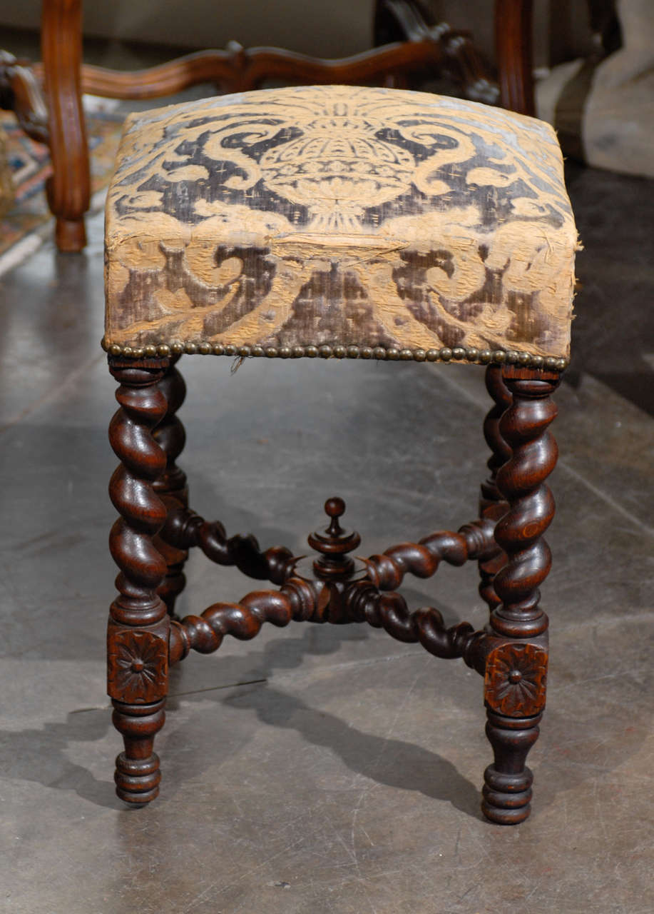 Wood French Twist Leg Stool with Tapestry