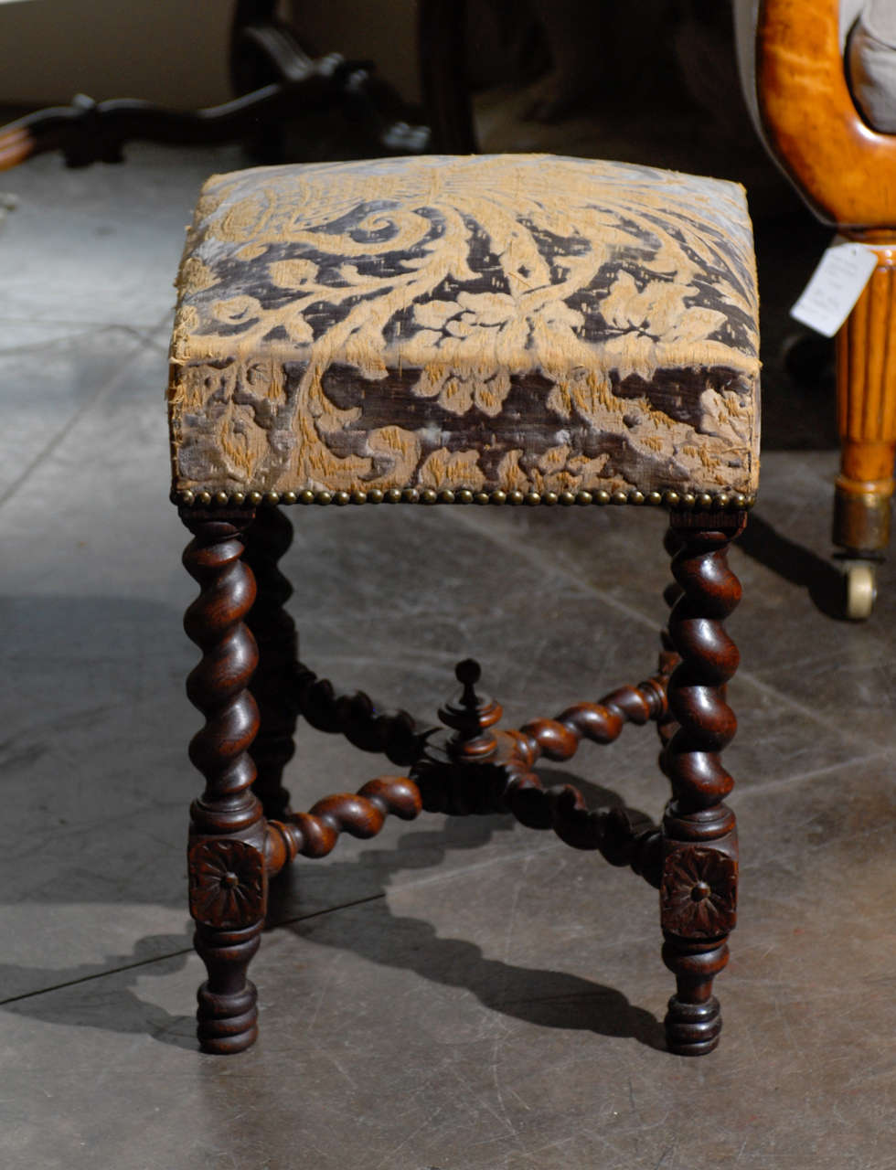 French Twist Leg Stool with Tapestry 1