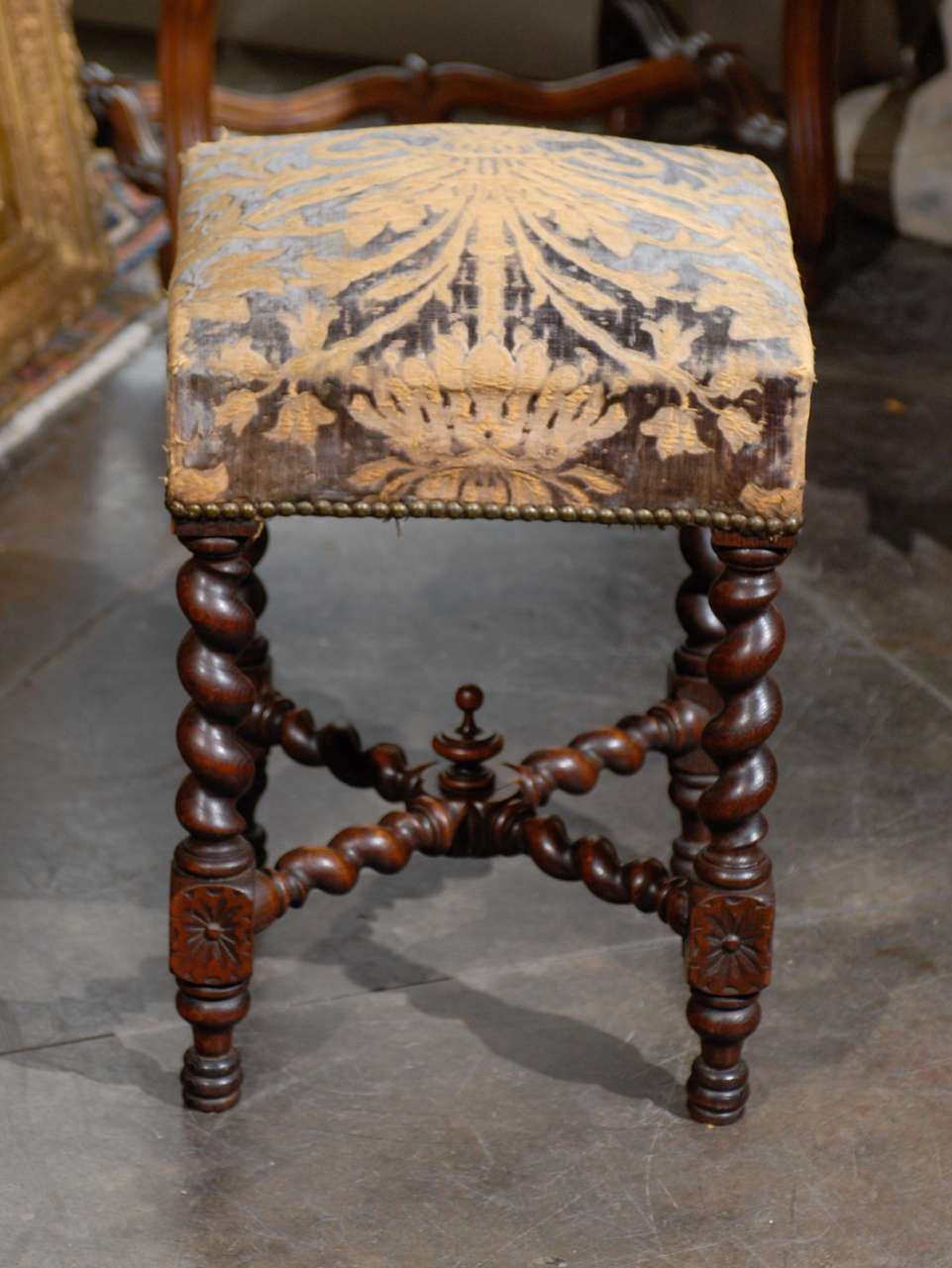 French Twist Leg Stool with Tapestry 2