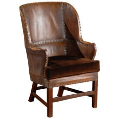 Handsome Leather Barrel Back Chair
