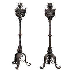 19th Century Venetian Iron Candlesticks 19th Century Venetian Iron Candlesticks