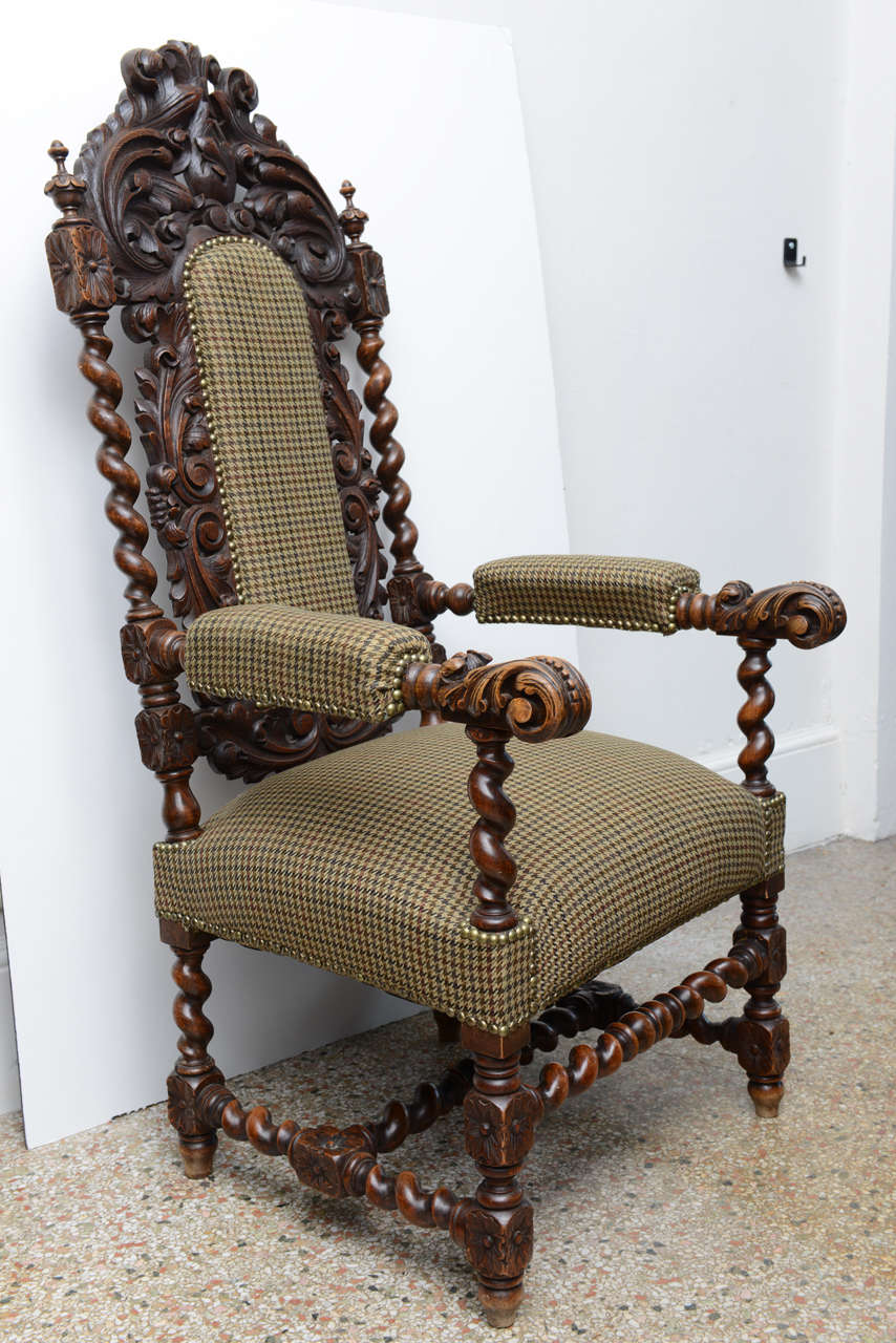 Tudor Hand Carved Throne Arm Chair, with Nailheads, 19th century