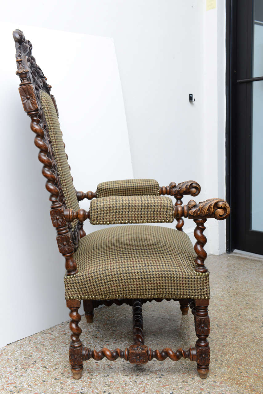 English Hand Carved Throne Arm Chair, with Nailheads, 19th century