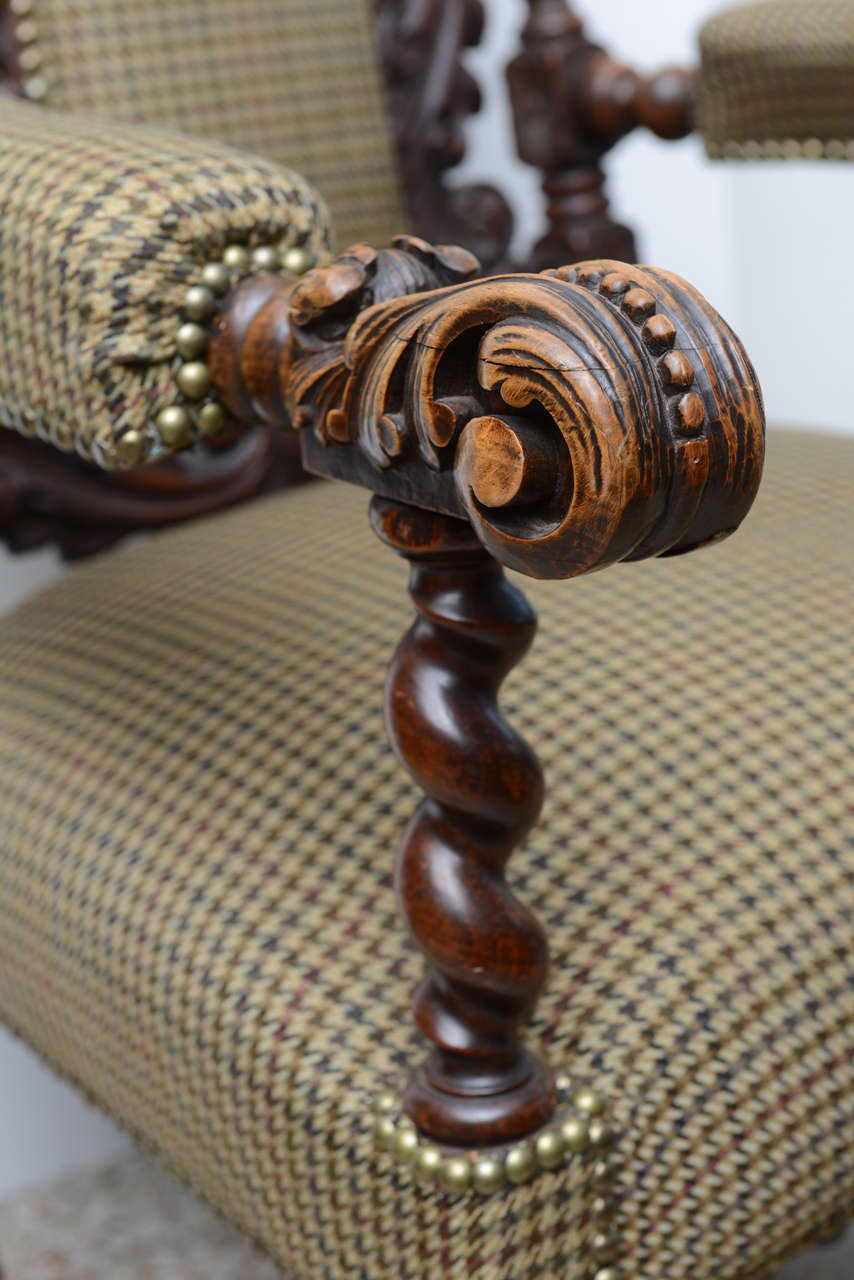 Hand Carved Throne Arm Chair, with Nailheads, 19th century 2