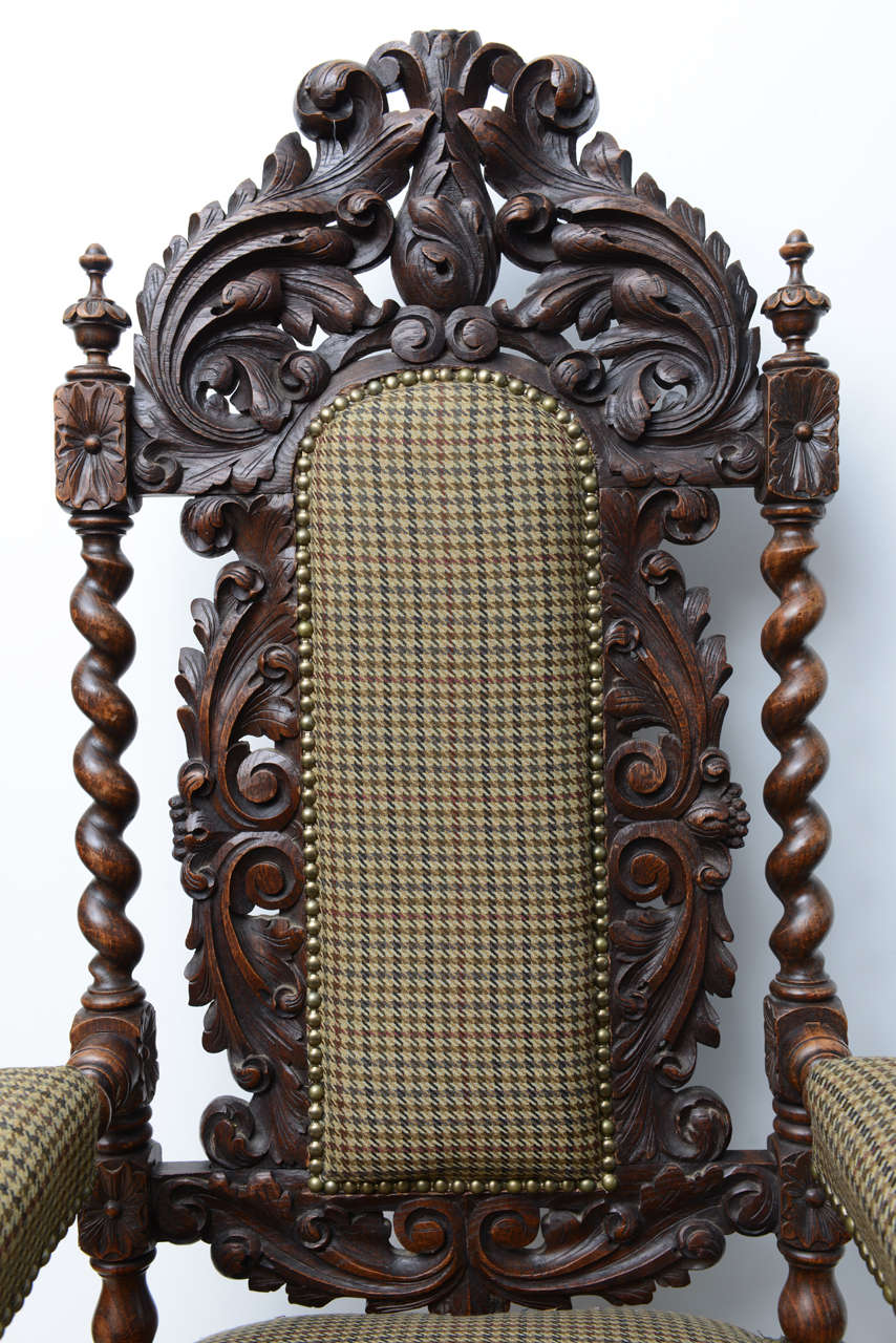 Hand Carved Throne Arm Chair, with Nailheads, 19th century 3