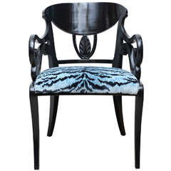 English Black Lacquered Arm Chair with Scalamandre Zebra, Circa 1900