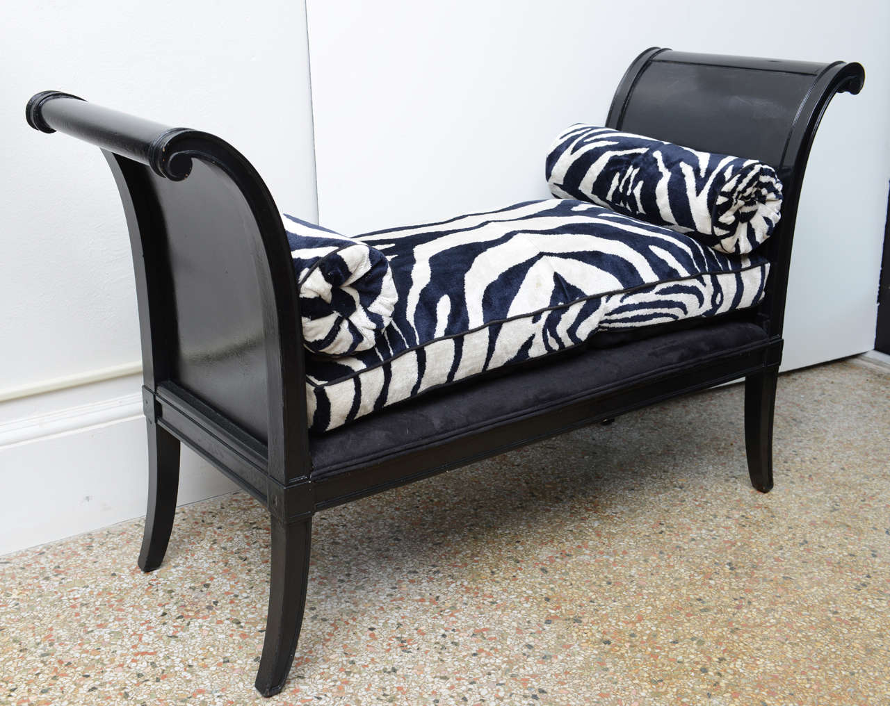 Empire 19th Century French Bench with Scalamandre Suede Zebra, 19th Century For Sale