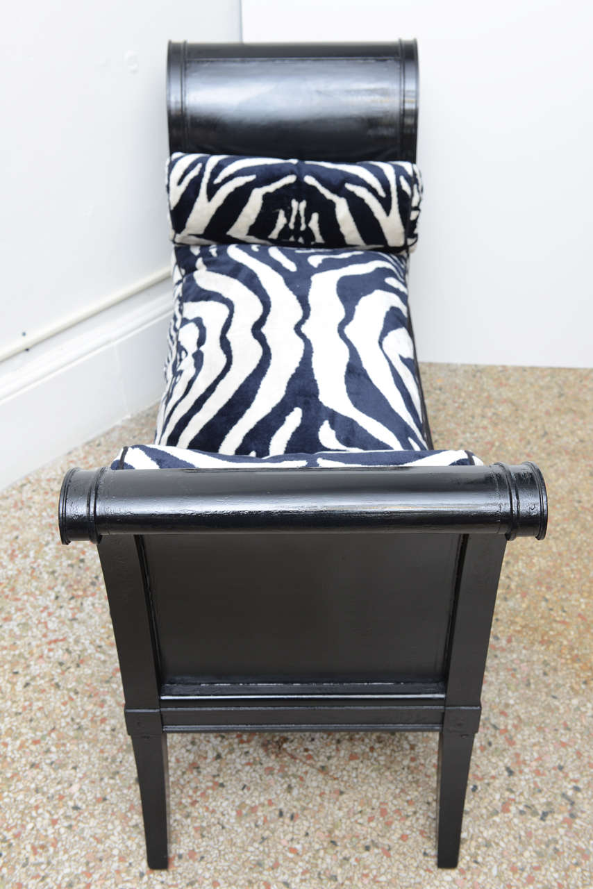 Lacquer 19th Century French Bench with Scalamandre Suede Zebra, 19th Century For Sale