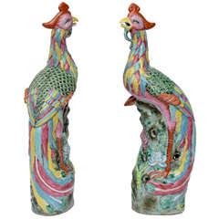 Pair of Chinese Porcelain Phoenix Birds, 15.5h, Circa 1900