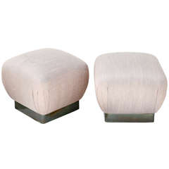 Pair of Karl Springer Style Souffle Poufs