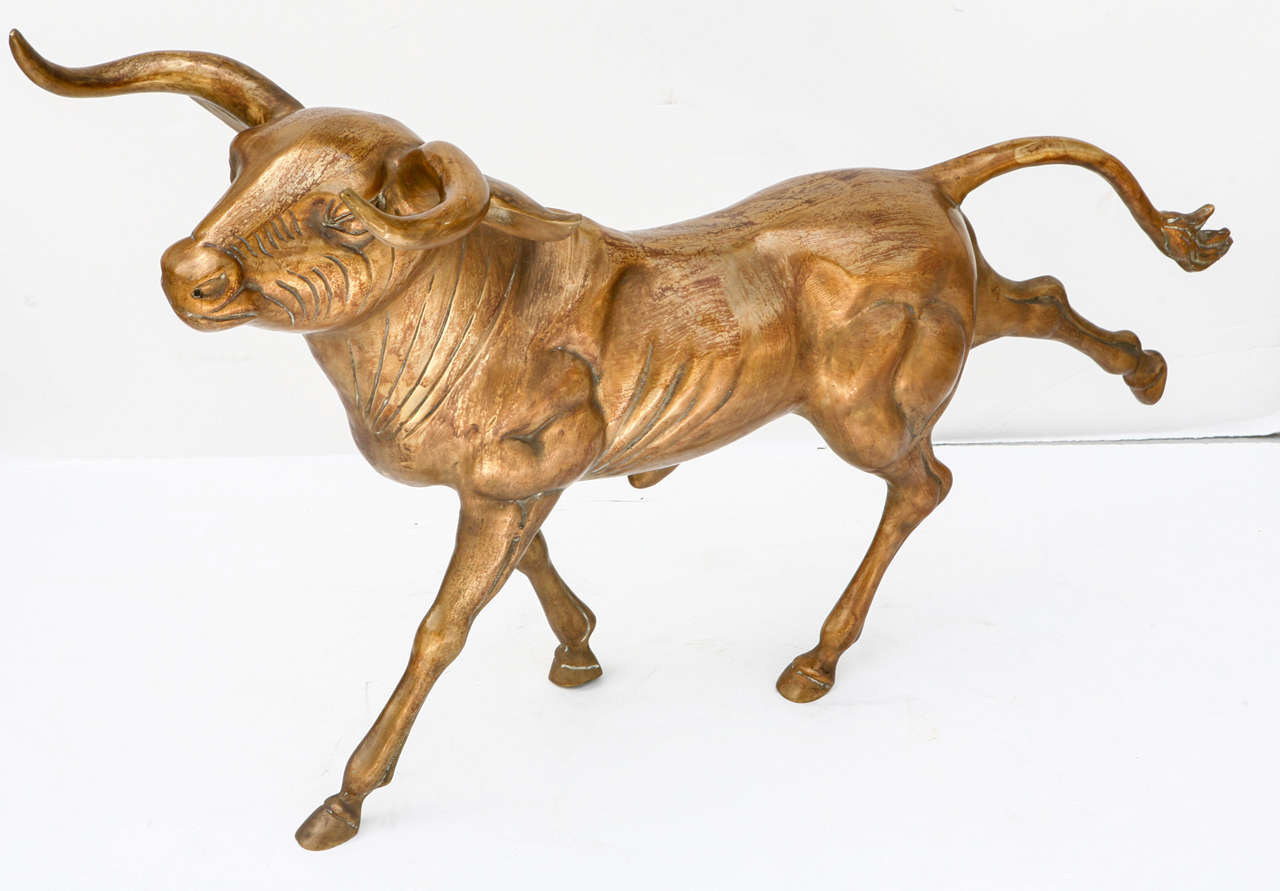 Vintage Brass Bull Floor Sculpture