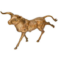 Vintage Brass Bull Floor Sculpture