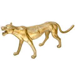 Vintage Brass Panther Floor Sculpture