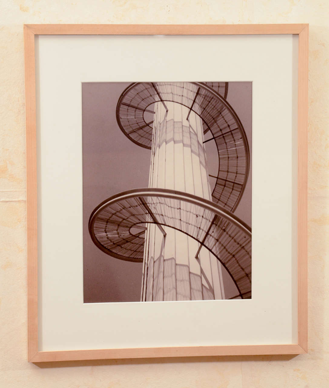 This sepia toned black and white photograph by George Henry High depicts the Light Tower of the Pavillon de Marine Marchande at the 1937 Exposition Internationale des Arts et Techniques dans la Vie Moderne (International Exposition dedicated to Art