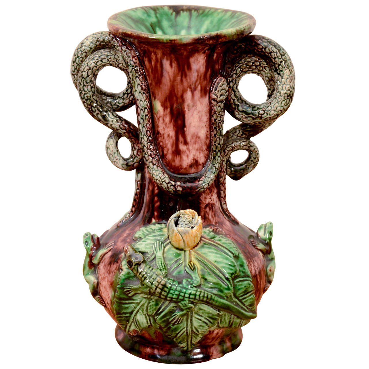 Small Portuguese Palissy Ware Vase by Manuel Mafra