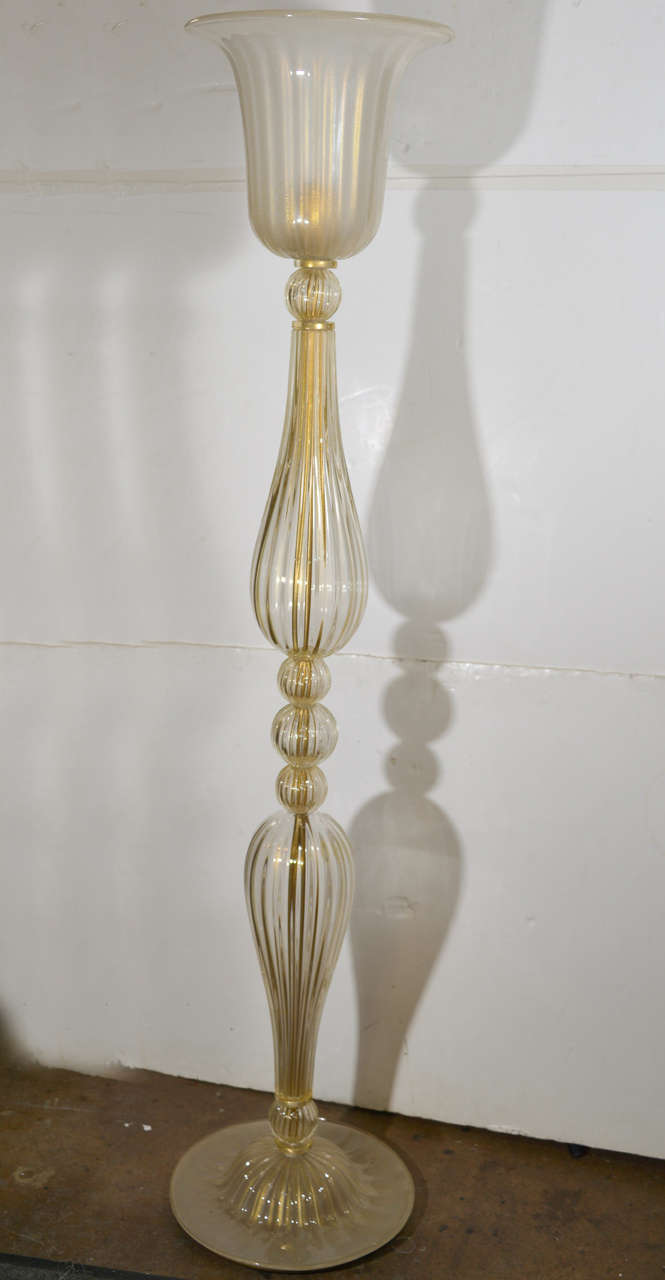 Pair of pale gold Murano glass Torchieres by Seguso