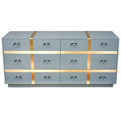 Six Drawer Lacquered Chest with Brass Stripes