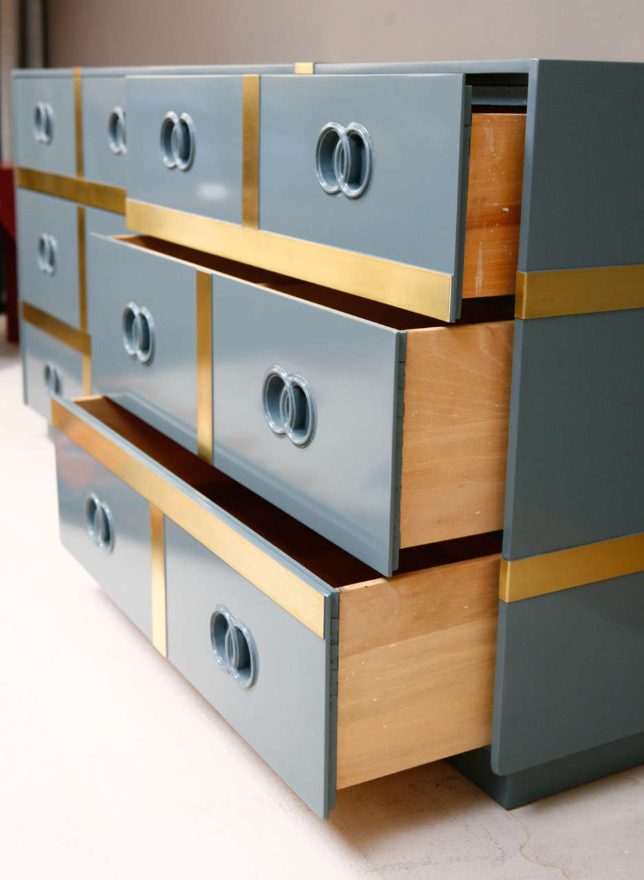Six Drawer Lacquered Chest with Brass Stripes 2